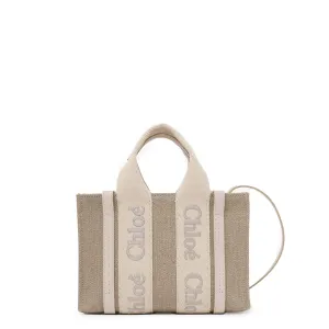 Chloé Sacs Woody Tote Mini Lanière Lin, Gris Sauvage