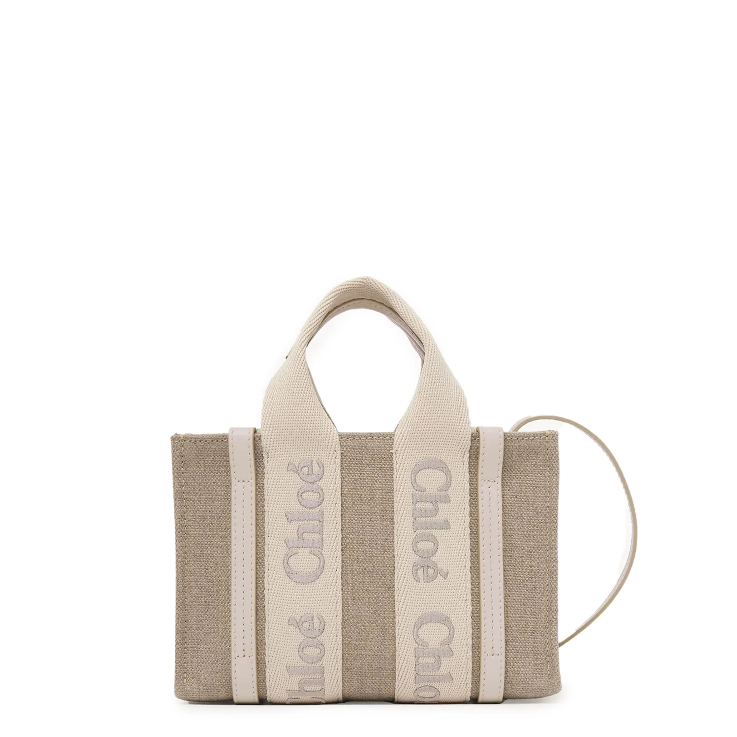 Chloé Sacs Woody Tote Mini Lanière Lin, Gris Sauvage