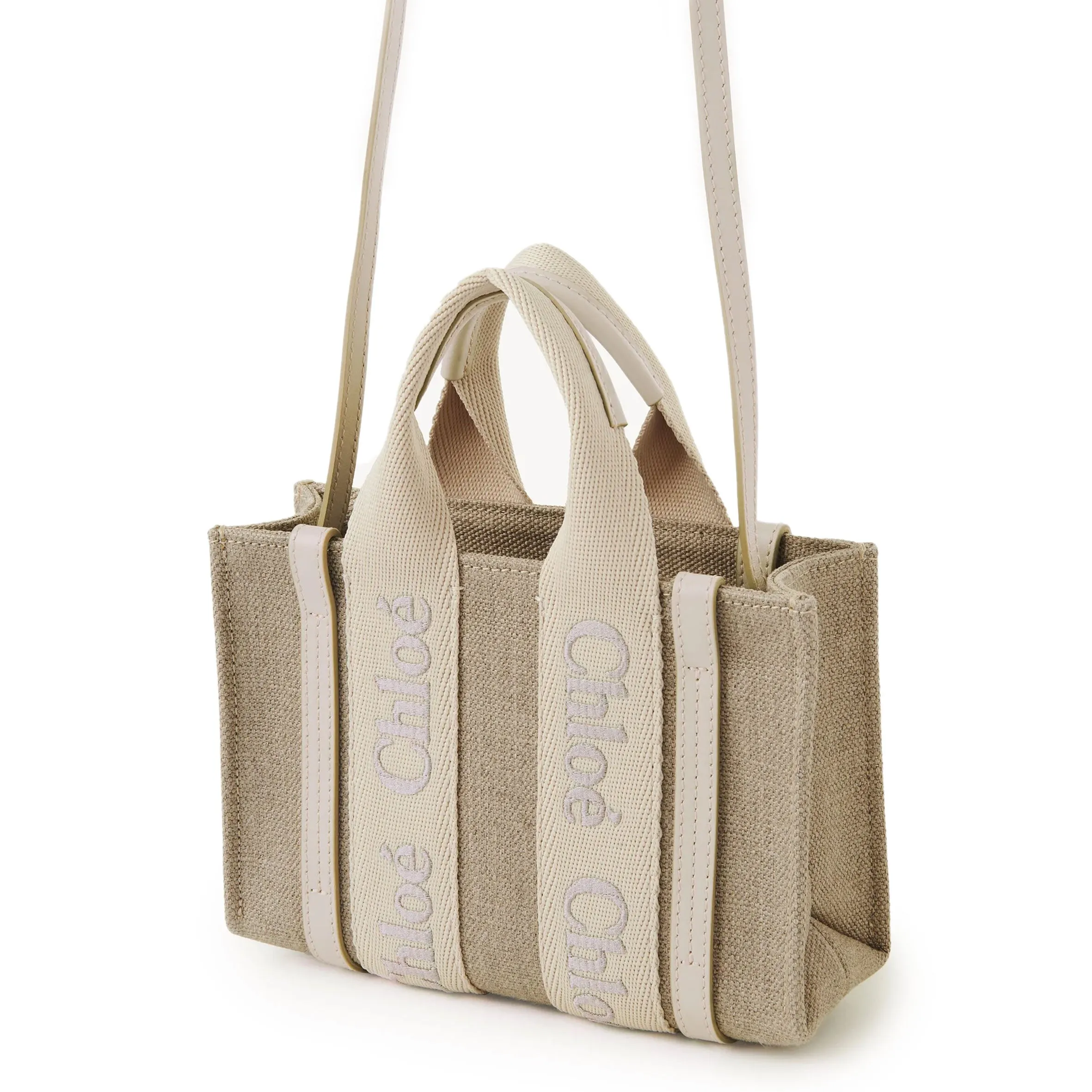 Chloé Sacs Woody Tote Mini Lanière Lin, Gris Sauvage