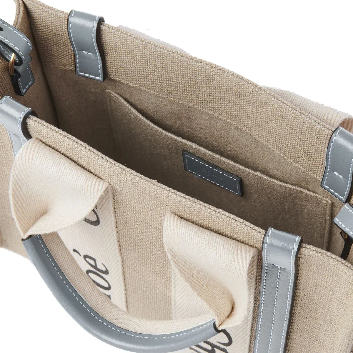 Chloé Sac Woody Tote Petit Bretelle Lin, Gris