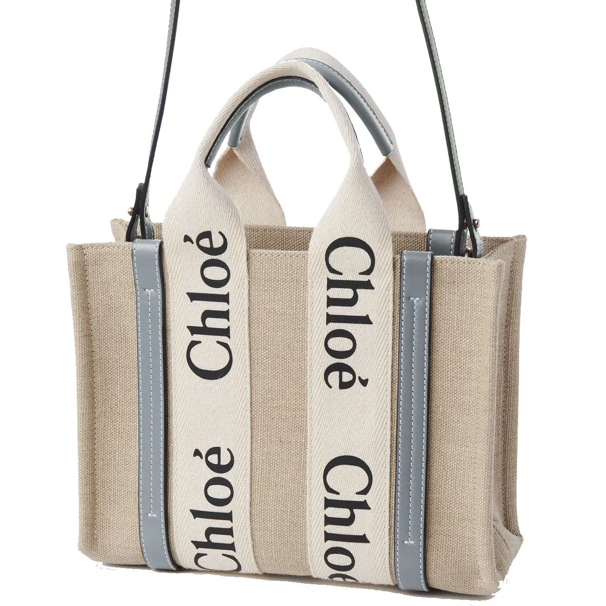 Chloé Sac Woody Tote Petit Bretelle Lin, Gris