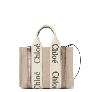 Chloé Sacs Woody Tote Petit Bretelle Lin, Gris Métallisé