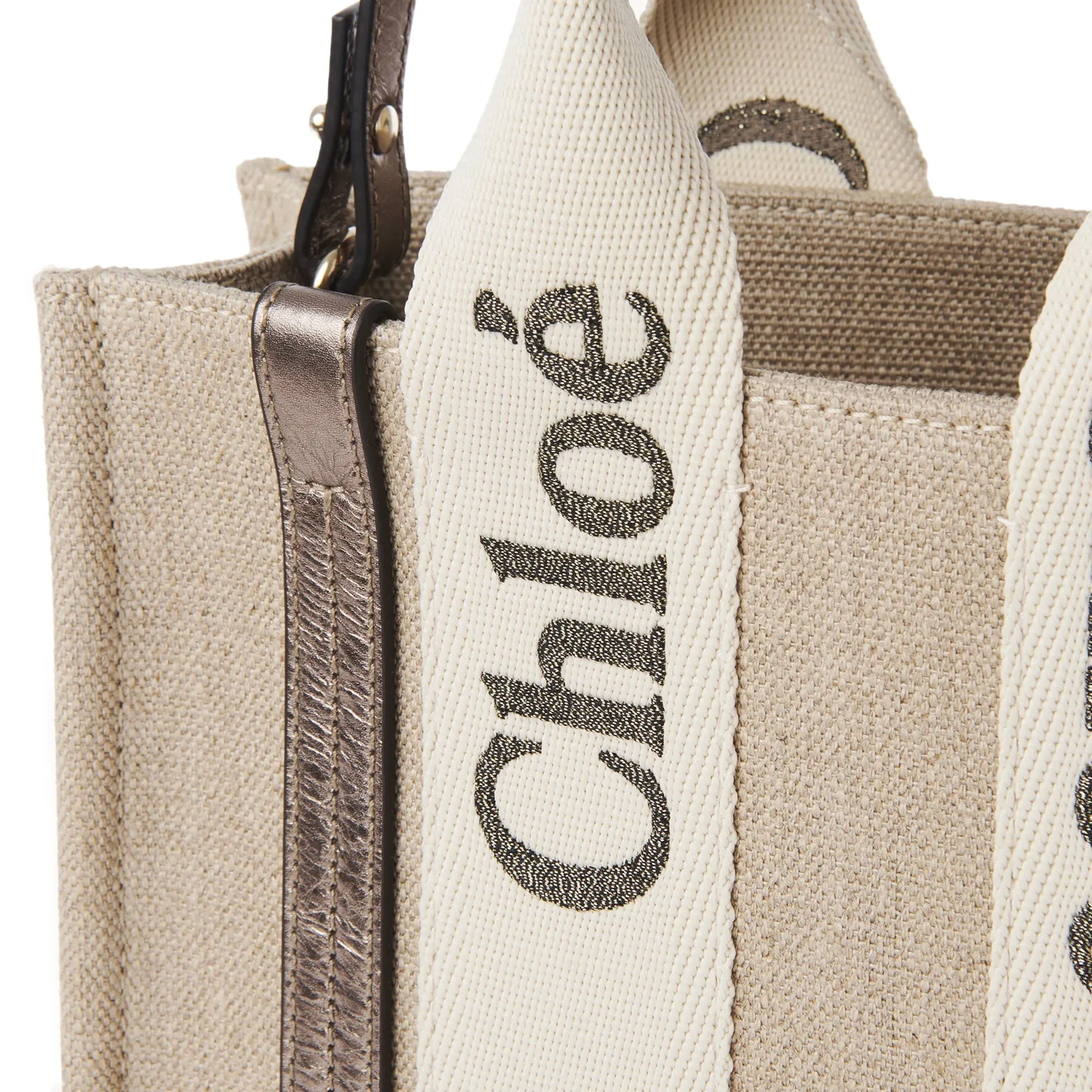 Chloé Sacs Woody Tote Petit Bretelle Lin, Gris Métallisé