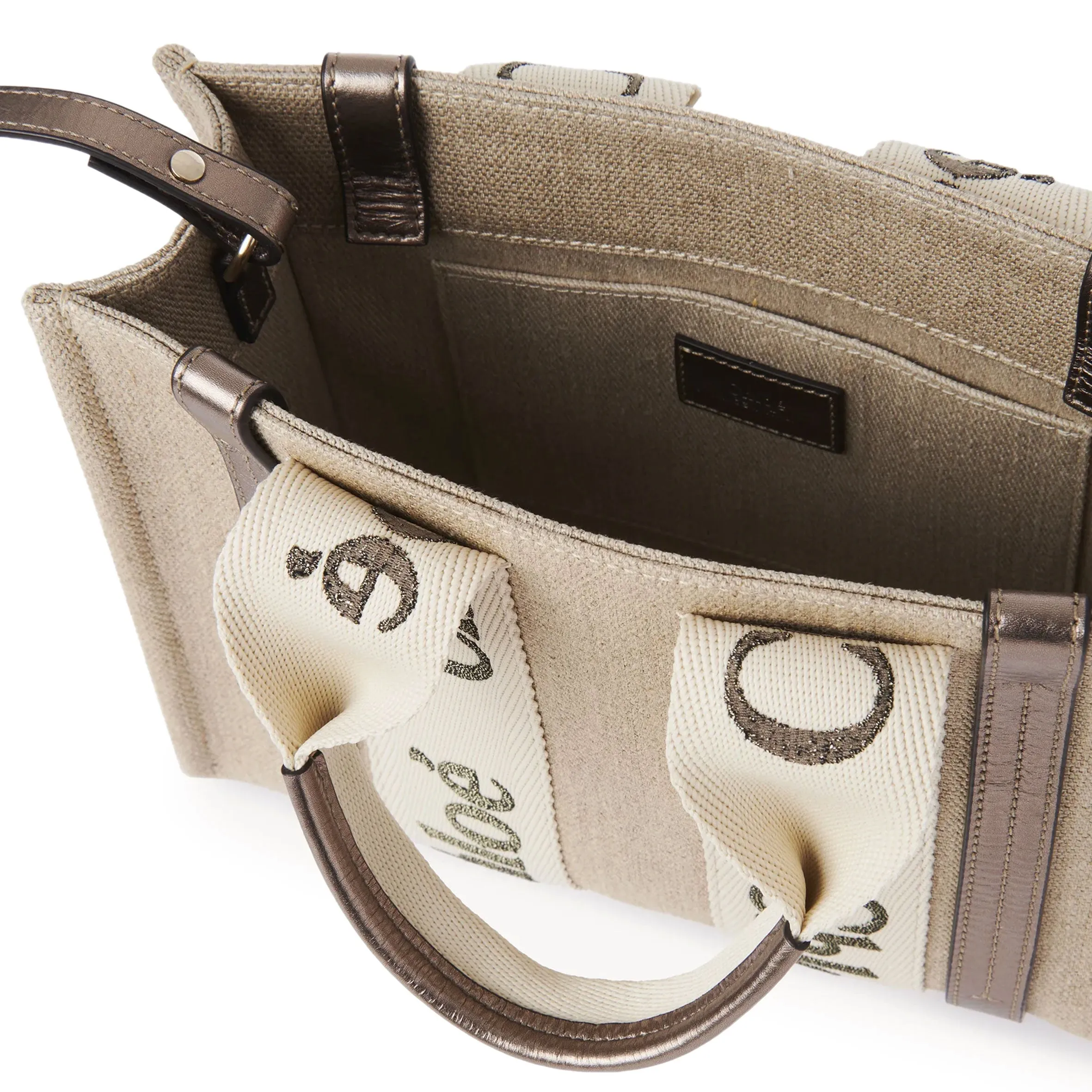 Chloé Sacs Woody Tote Petit Bretelle Lin, Gris Métallisé