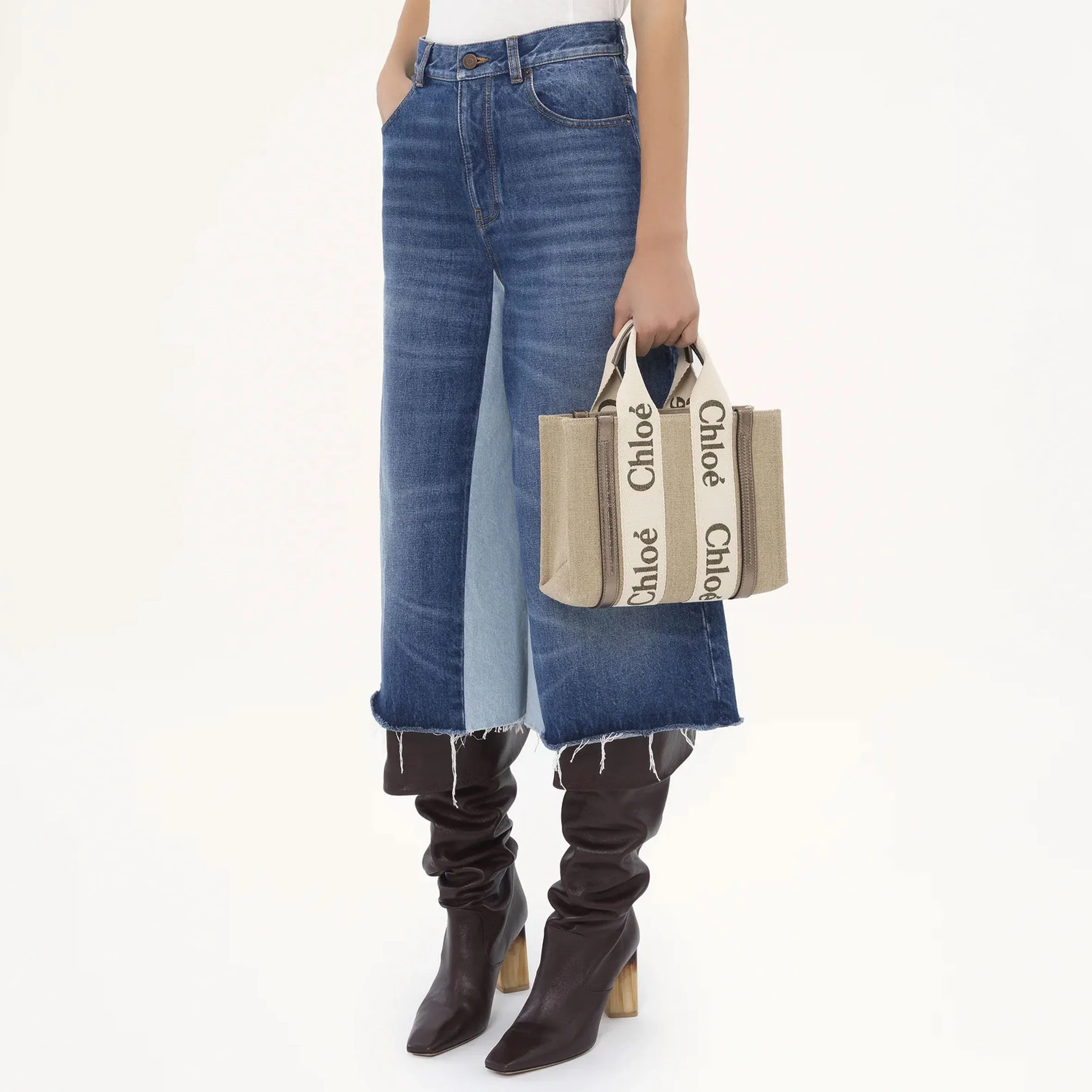 Chloé Sacs Woody Tote Petit Bretelle Lin, Gris Métallisé