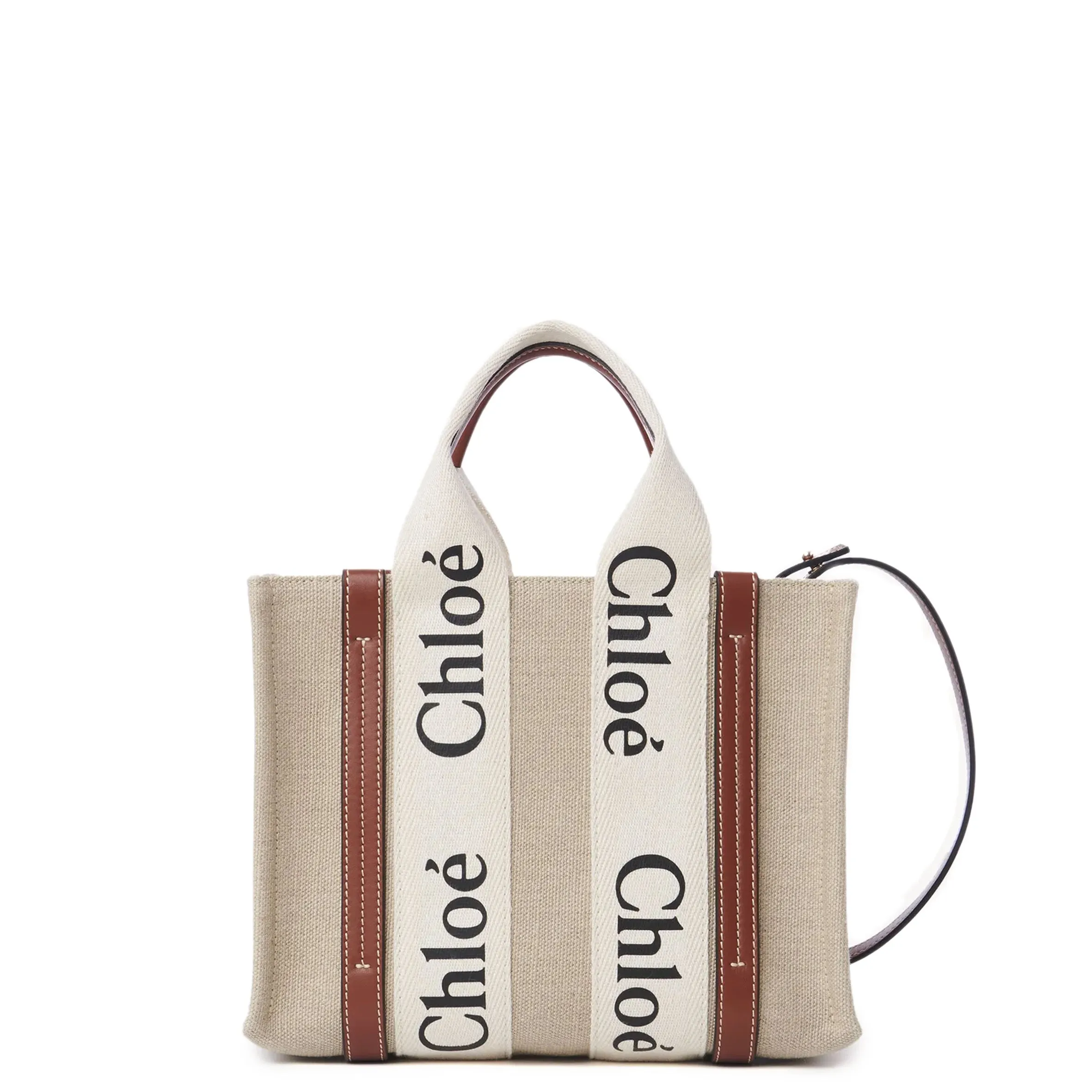 Chloé Sacs Woody Tote Petit Bracelet Lin, Blanc/Brun