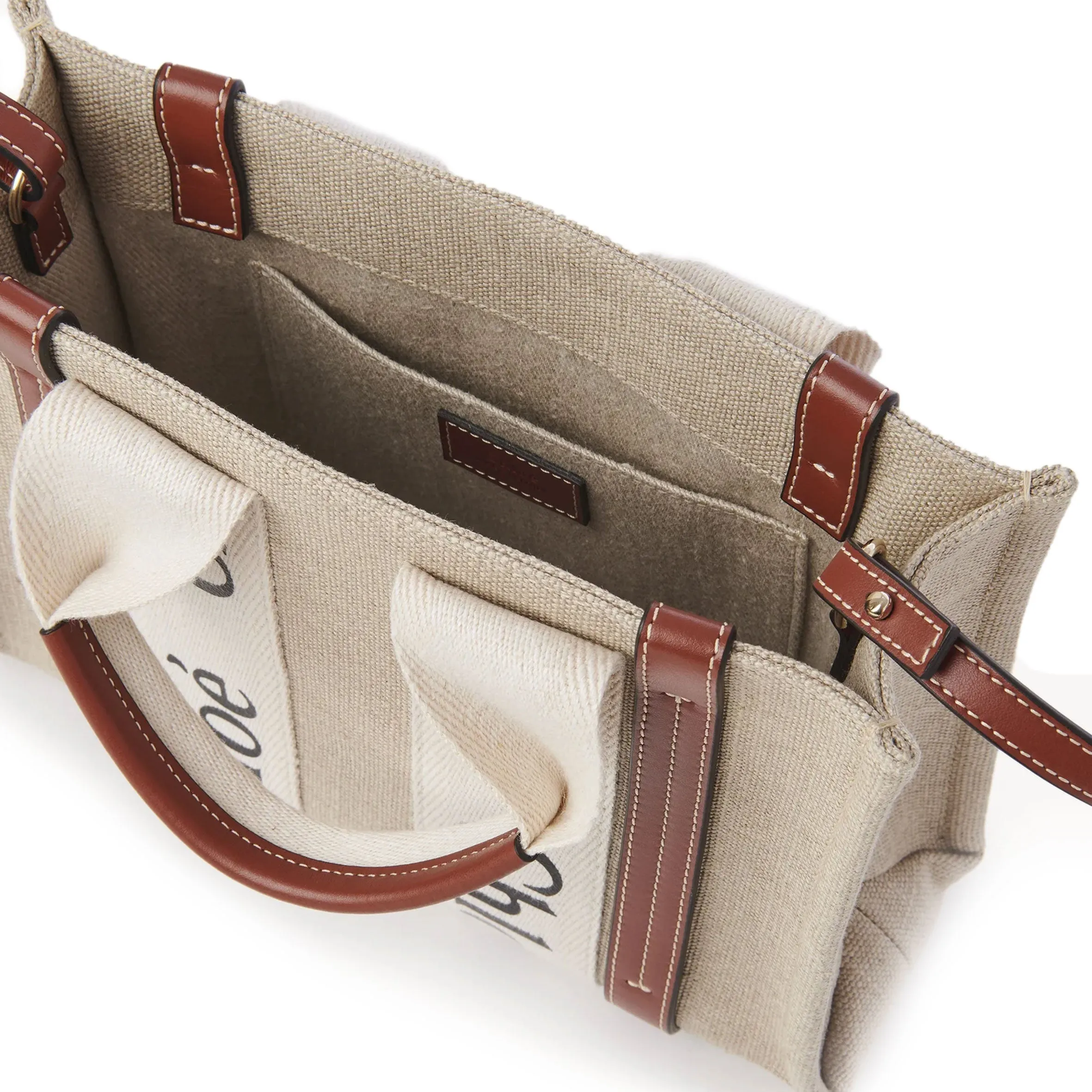 Chloé Sacs Woody Tote Petit Bracelet Lin, Blanc/Brun