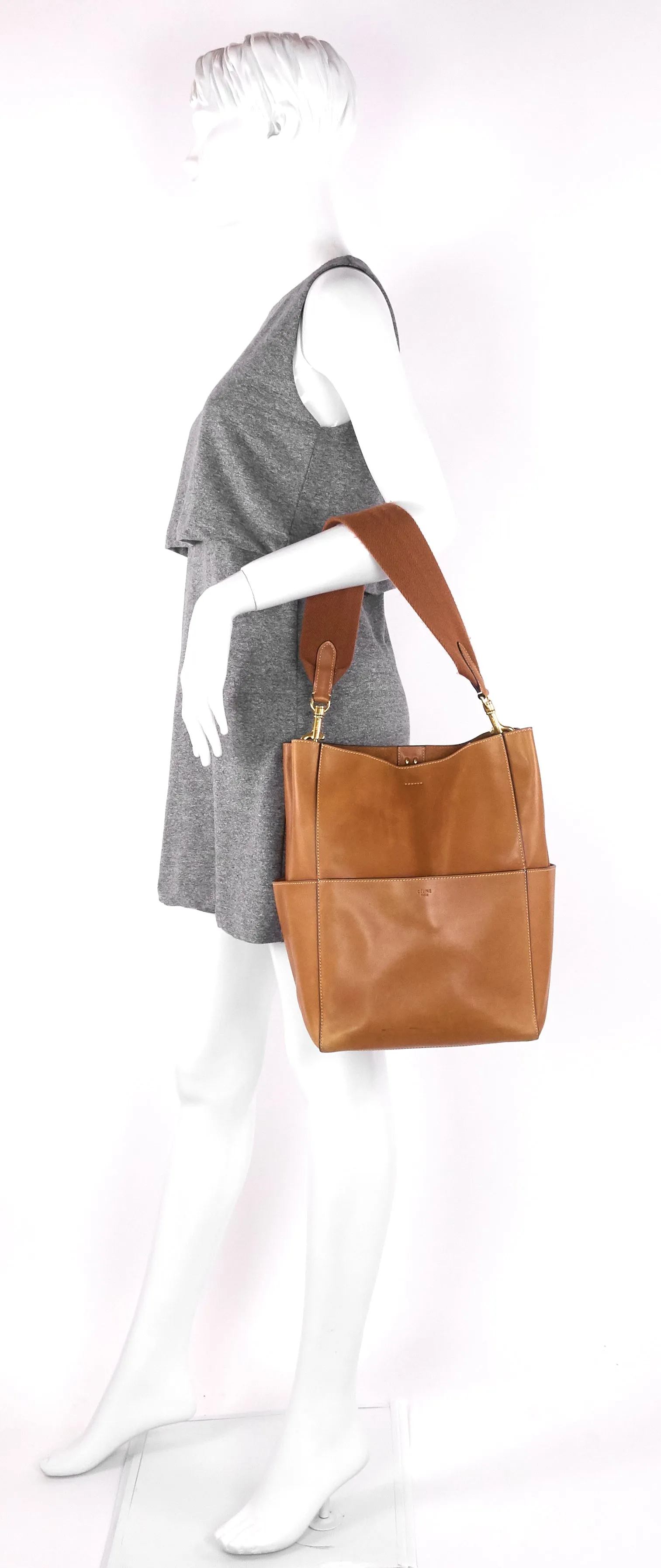 Sac Céline Sangle Large en cuir de veau naturel
