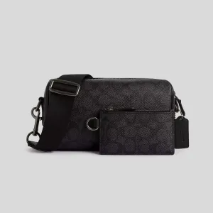Sac bandoulière COACH Axel en toile signature imprimé charbon - Référence CV762