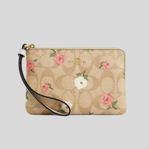 Sac Coach COACH Wristlet à fermeture éclair d'angle en toile signature avec imprimé floral CR973