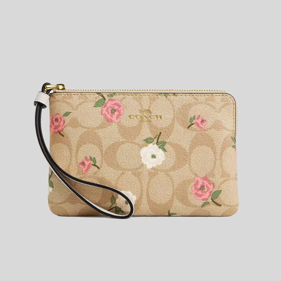 Sac Coach COACH Wristlet à fermeture éclair d'angle en toile signature avec imprimé floral CR973
