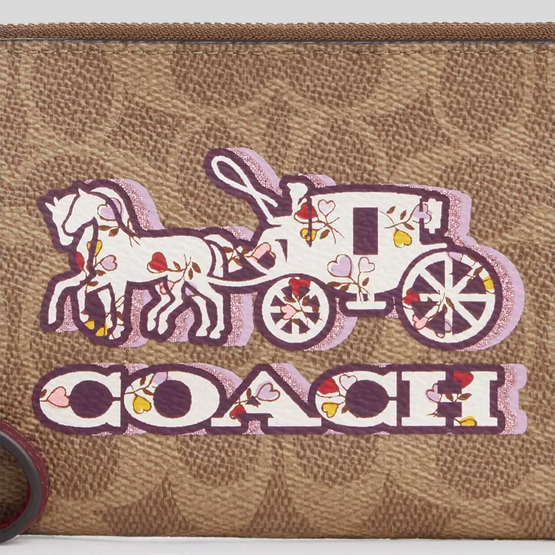 Sac Coach COACH Wristlet à fermeture éclair d'angle en toile Signature avec motif Horse And Carriage CX589