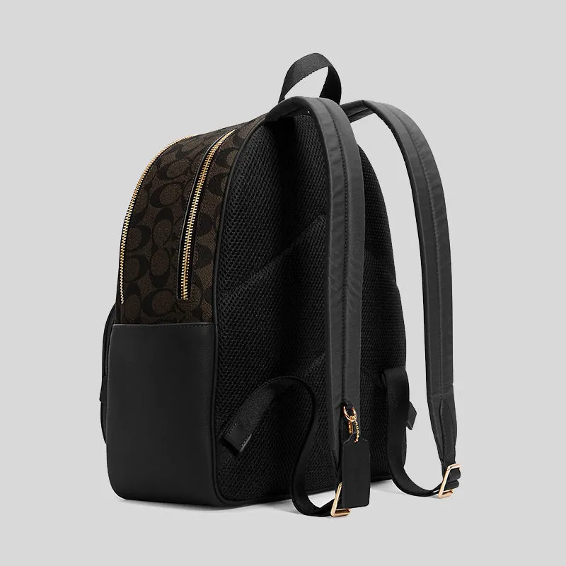 Sac à dos Coach Court en toile signature marron et noir 5671