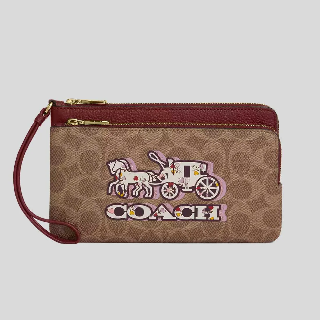 Portefeuille Double Zip COACH en toile Signature avec motif Cheval et Carrosse CX590