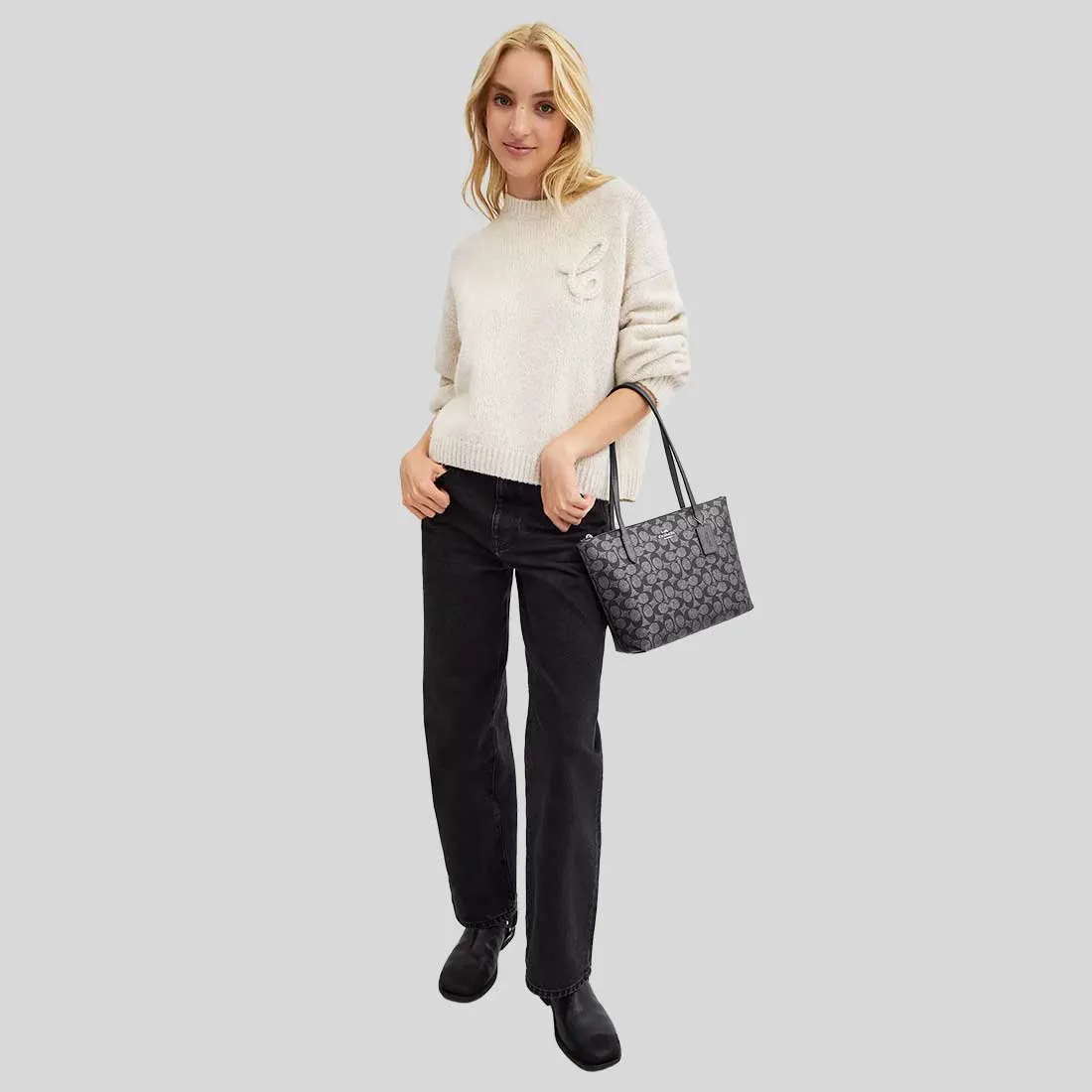 Sac à main COACH Fiona à fermeture éclair en toile Signature Gunmetal-Multi CW396