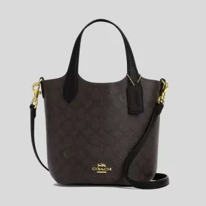 Sac Coach COACH Hanna Bucket en toile signature noyer/noir CAF16