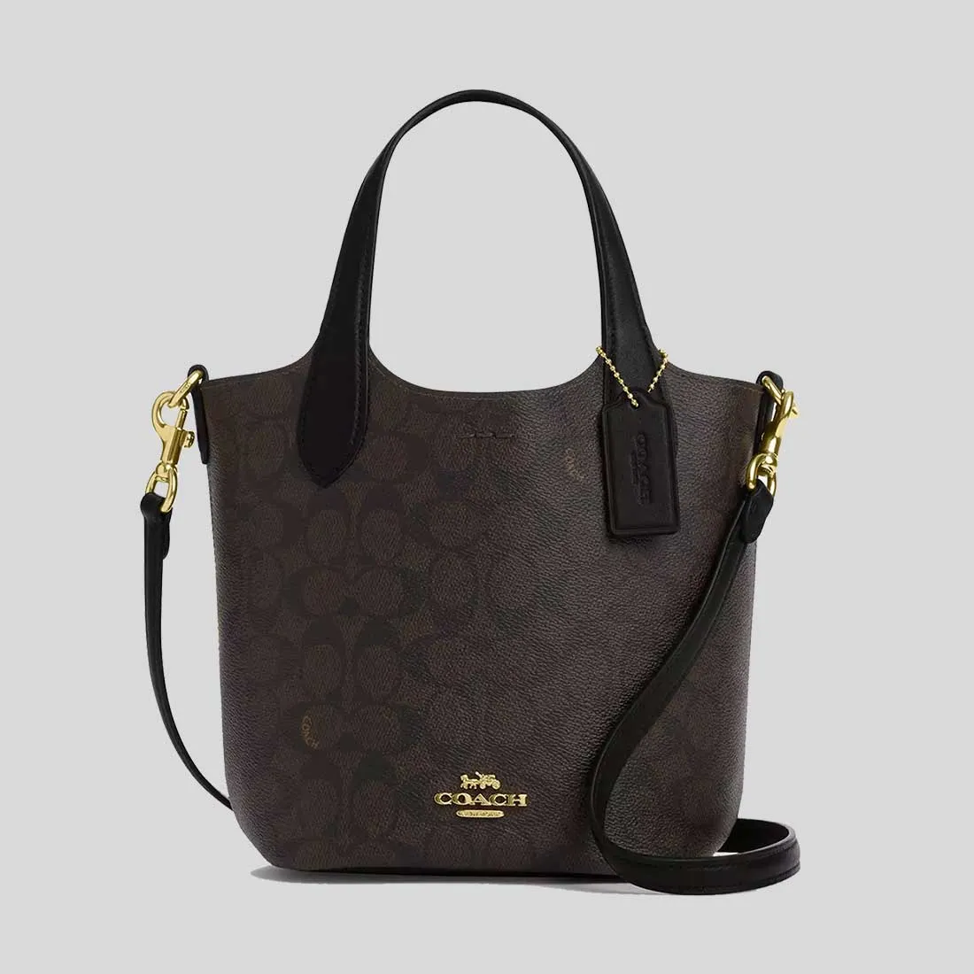 Sac Coach COACH Hanna Bucket en toile signature noyer/noir CAF16