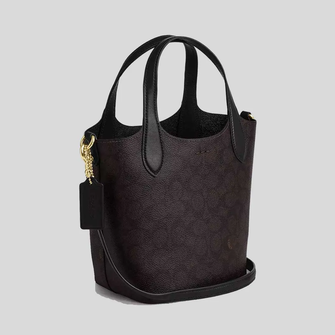 Sac Coach COACH Hanna Bucket en toile signature noyer/noir CAF16