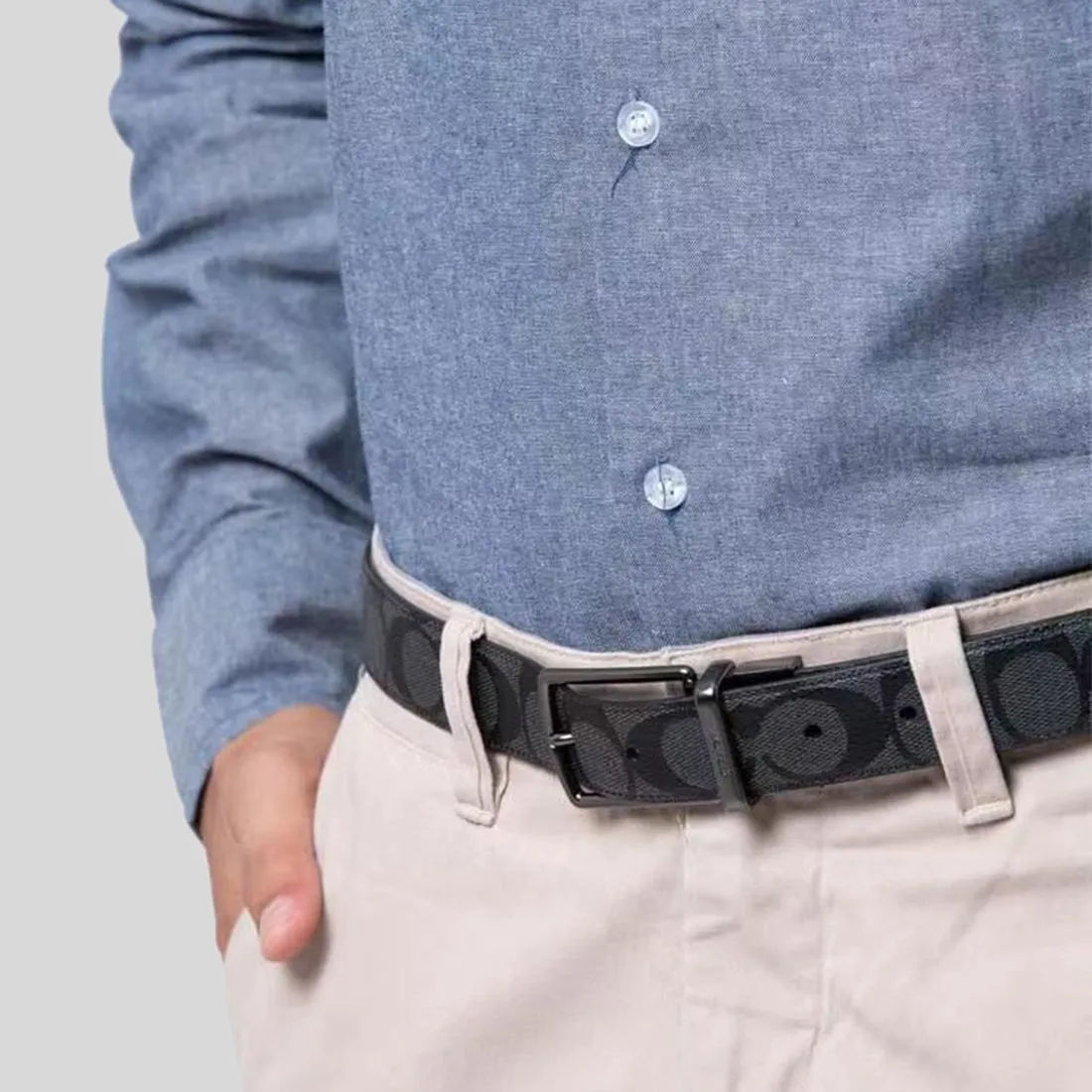 Ceinture réversible COACH à boucle d'attelage ajustable, 38 mm, Charbon/Noir CQ022