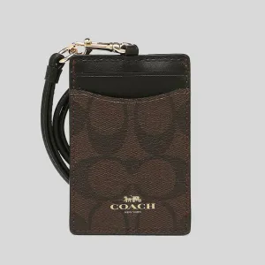 Sacs Coach COACH ID Lanyard En Toile Signature Marron Noir 63274