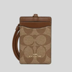 Porte-badge COACH en toile signature couleur khaki selle 63274