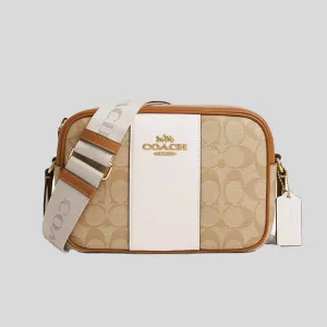 Sac à main COACH Jamie en toile signature à rayures, couleur khaki clair/craie, modèle Saddle CT255