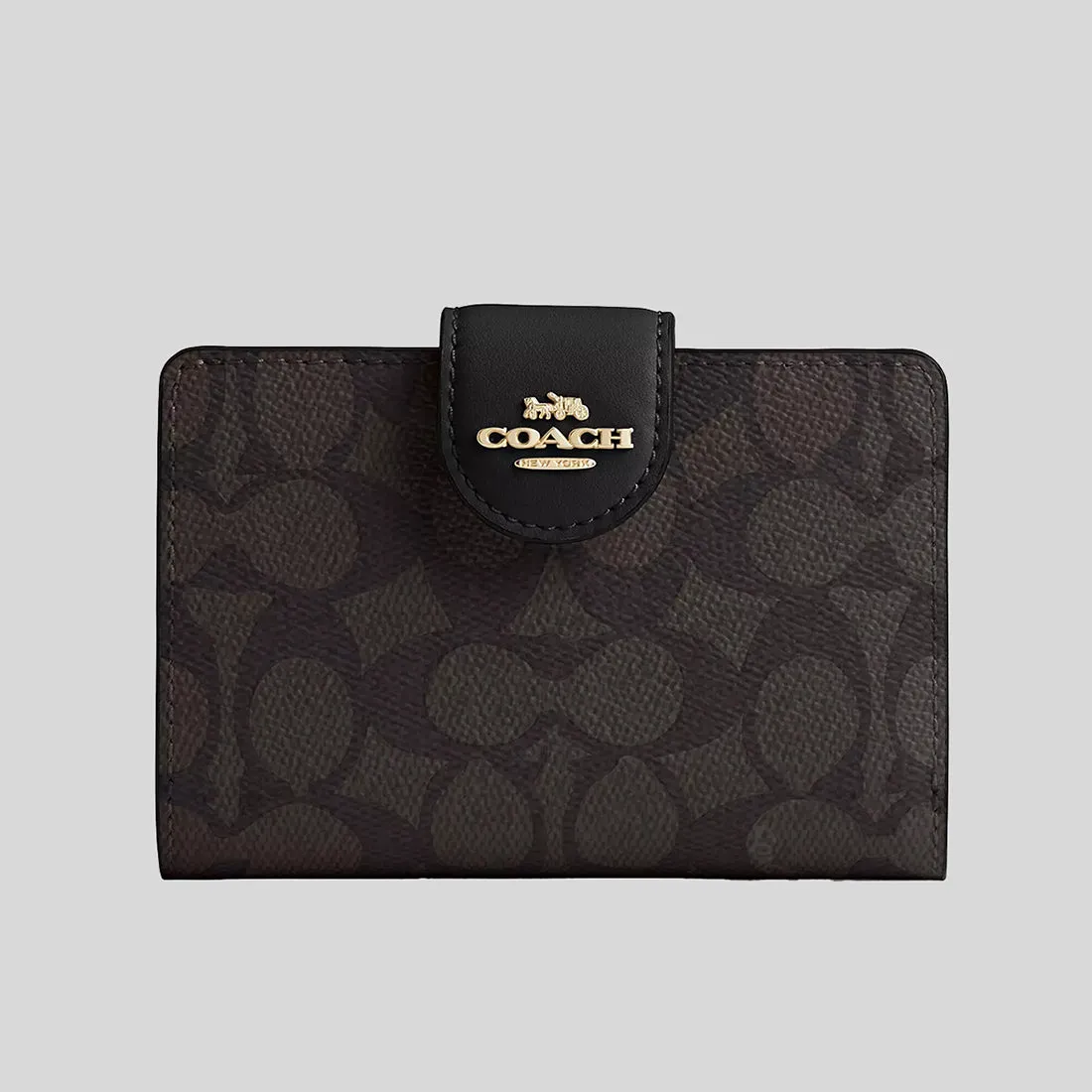 Sac Coach COACH Portefeuille Zip Coin Moyen En Toile Signature Noix/Noir CW786