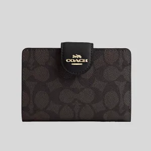 Sac Coach COACH Portefeuille Zip Coin Moyen En Toile Signature Noix/Noir CW786
