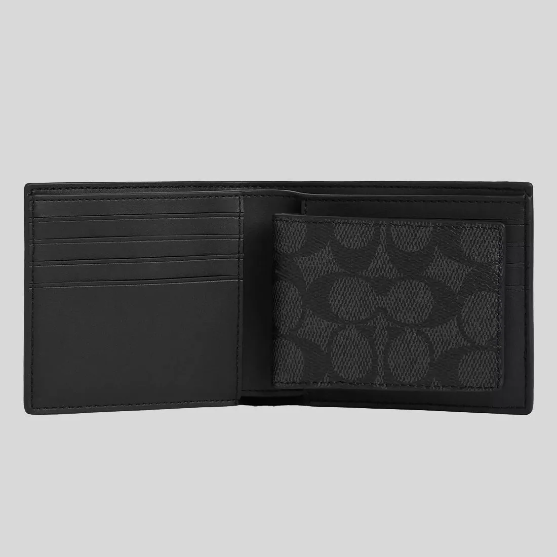 Sacs Coach PORTEFEUILLE 3 EN 1 POUR HOMME COACH EN TOILE SIGNATURE CHARBON/NOIR CW380