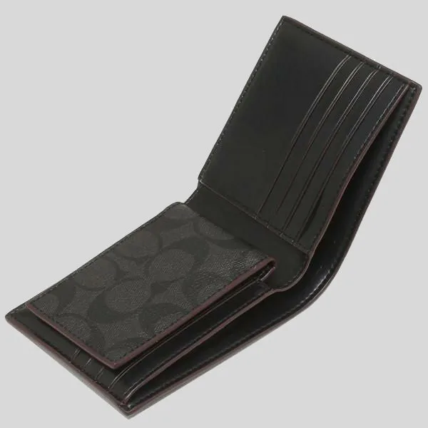 Portefeuille Compact pour Homme Coach en Signature avec Garniture Bordeau F25519