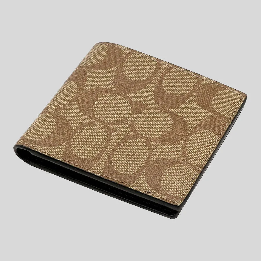 Portefeuille COACH pour Homme ID Billfold en Toile Signature Beige F66551
