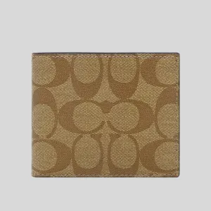 Portefeuille COACH pour Homme ID Billfold en Toile Signature Beige F66551