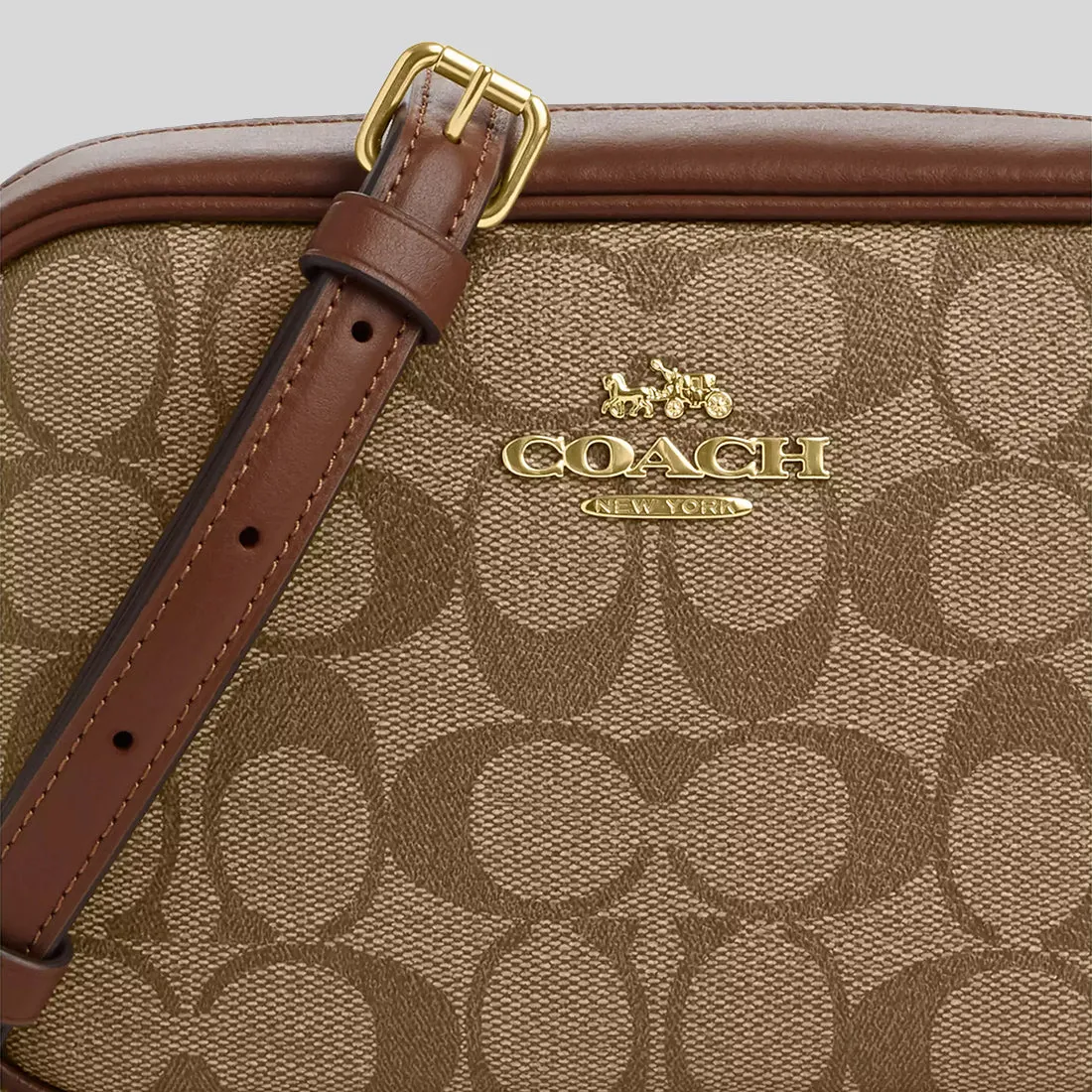 Sac COACH Mini Jamie en toile signature, couleur kaki/selle, modèle CQ874