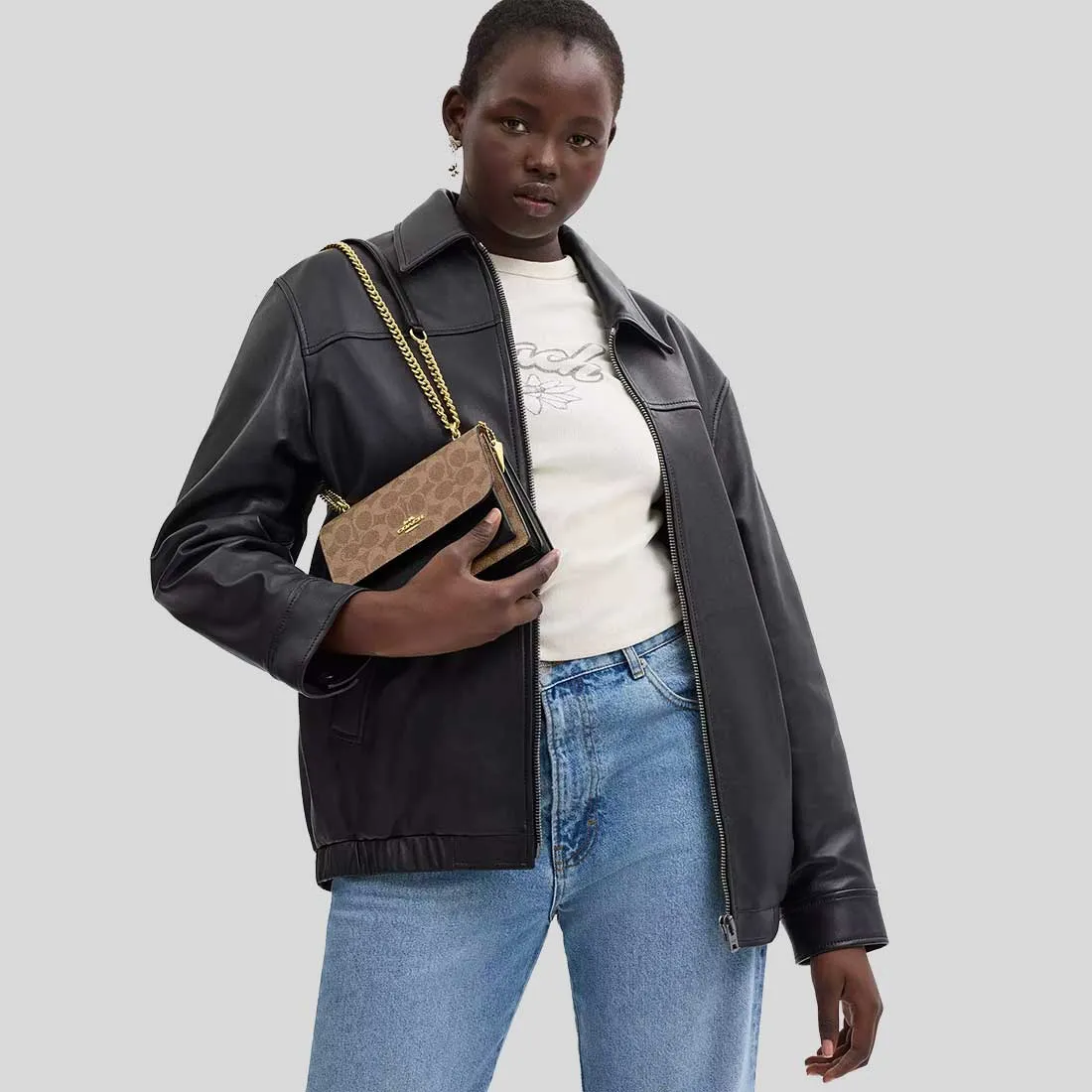 Sac à main COACH Mini Klare en toile signature beige/noir CW206