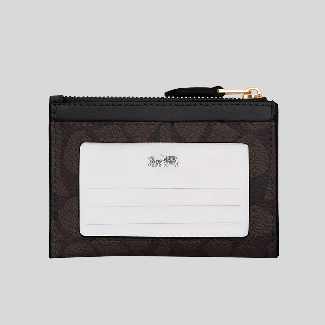Porte-cartes COACH Mini Skinny ID en toile Signature couleur noyer/noir CW870