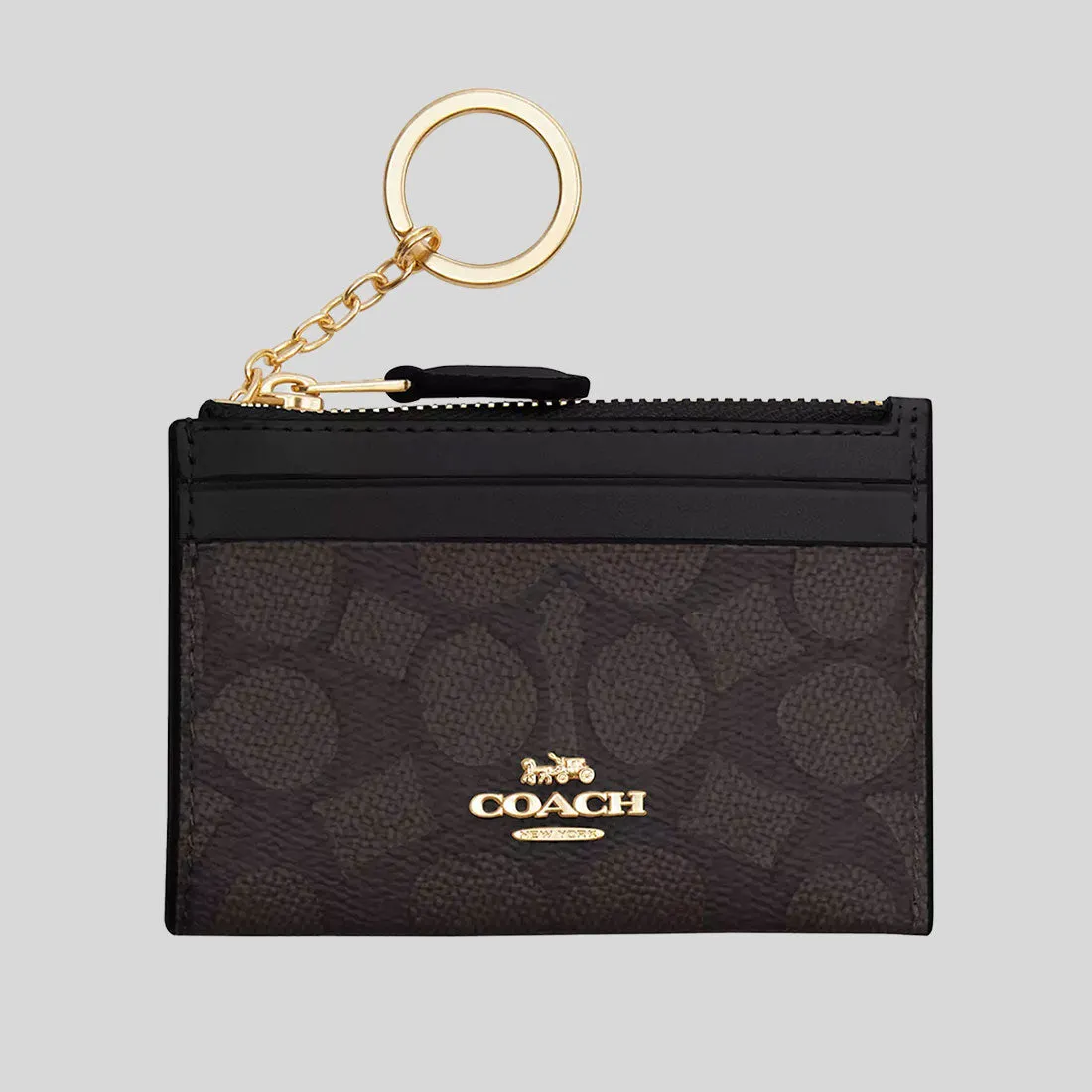 Porte-cartes COACH Mini Skinny ID en toile Signature couleur noyer/noir CW870
