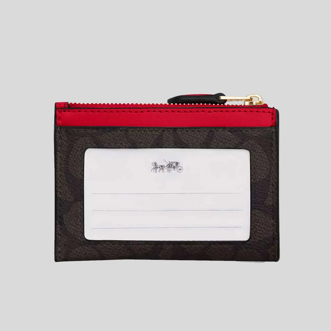 Sac Coach COACH Mini Skinny Étui à Carte En Toile Signature Noisette/Rouge Vif CW870