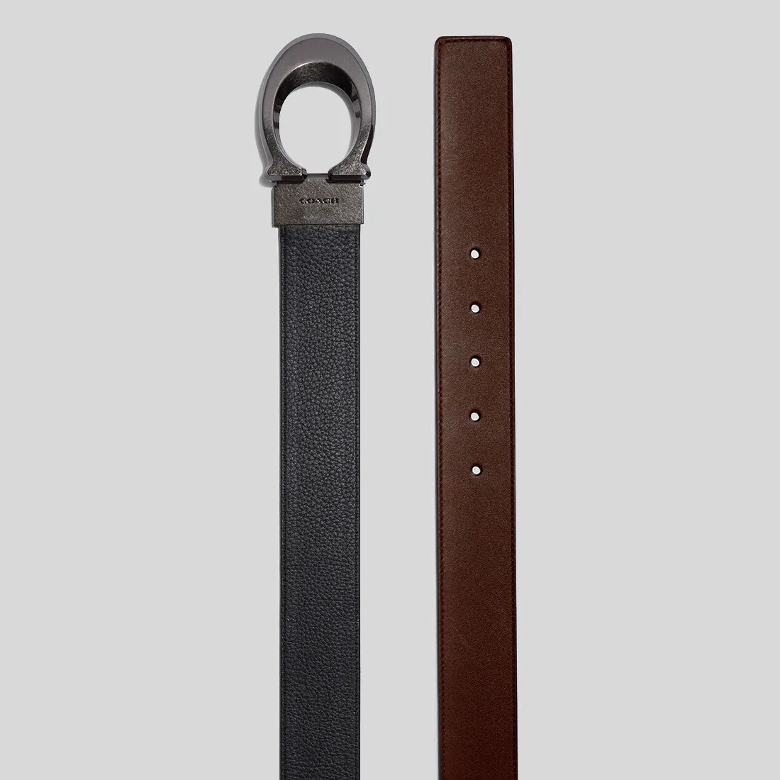 Ceinture réversible COACH Signature Buckle à tailler, 38 mm Noir/Dark Saddle CQ013