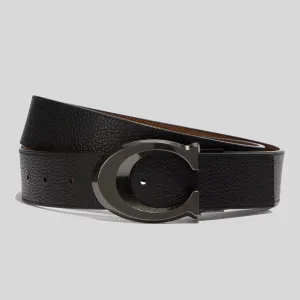 Ceinture réversible COACH Signature Buckle à tailler, 38 mm Noir/Dark Saddle CQ013