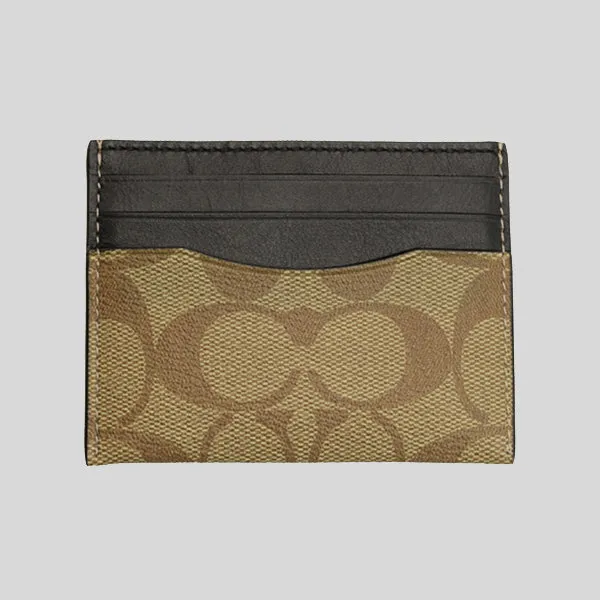 Porte-cartes mince COACH en toile Signature couleur tan F58110