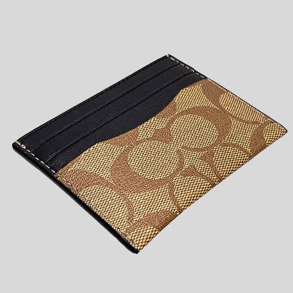 Porte-cartes mince COACH en toile Signature couleur tan F58110
