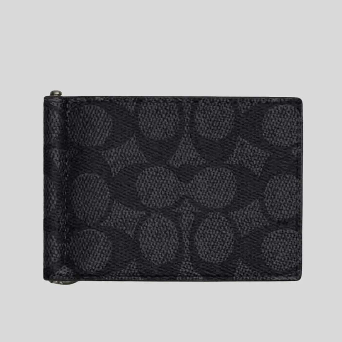 Portefeuille COACH Slim Money Clip Billfold en toile Signature Charbon/Noir CY059