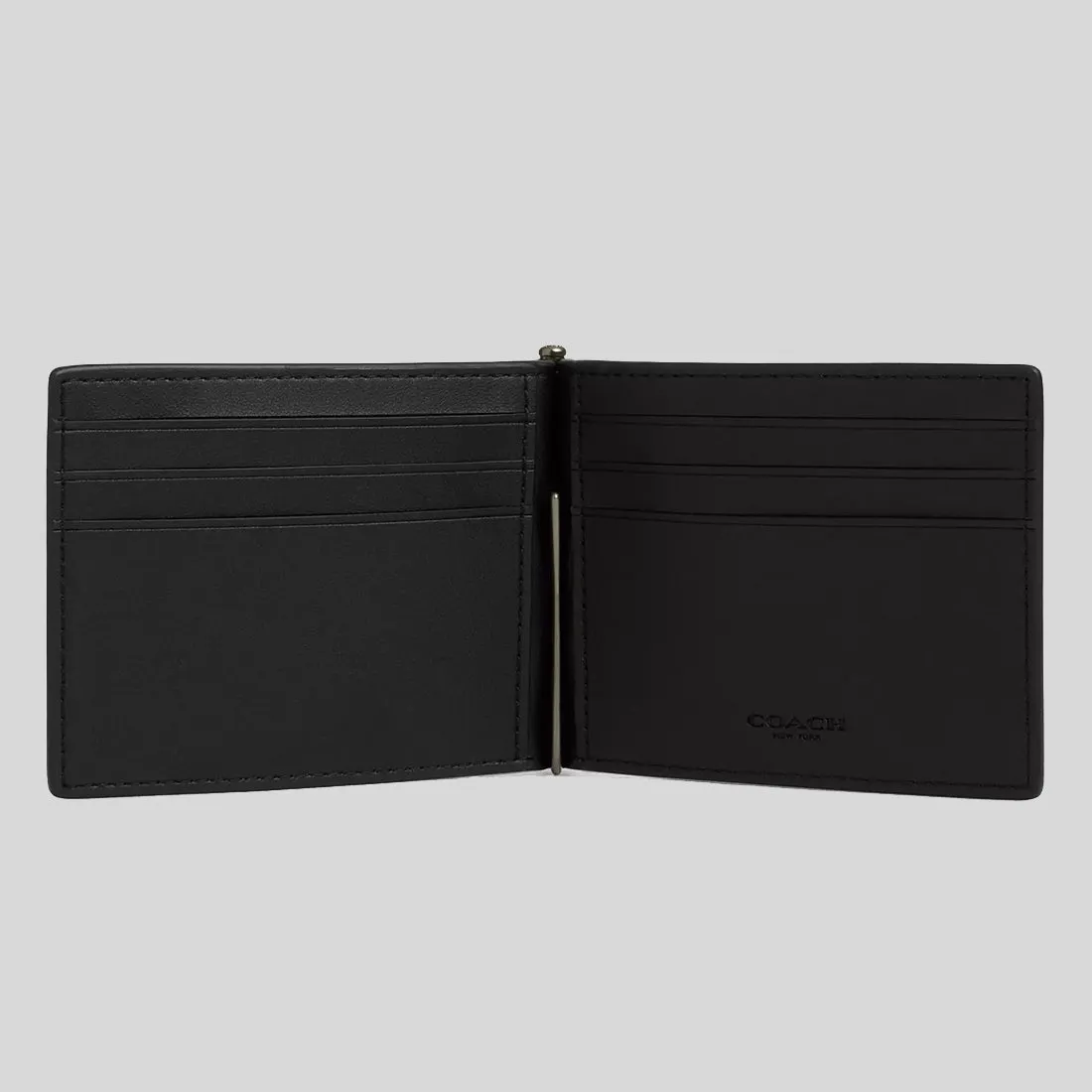 Portefeuille COACH Slim Money Clip Billfold en toile Signature couleur Tan/Noir CY059