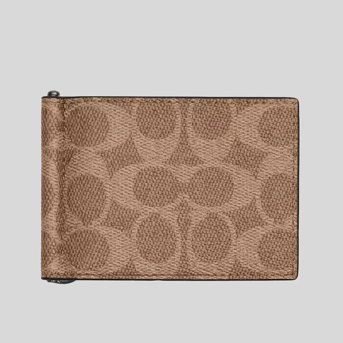 Portefeuille COACH Slim Money Clip Billfold en toile Signature couleur Tan/Noir CY059