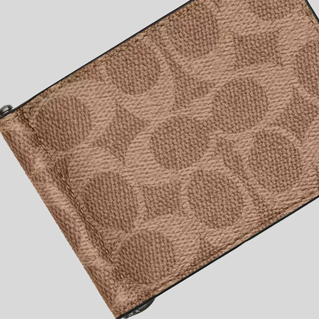 Portefeuille COACH Slim Money Clip Billfold en toile Signature couleur Tan/Noir CY059