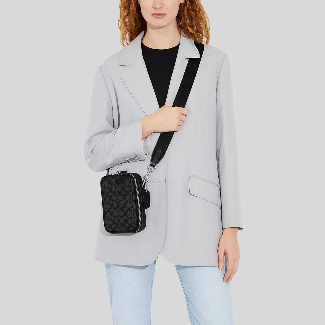 Sacs Coach COACH Stanton Bandoulière En Jacquard Signature Noir CH097