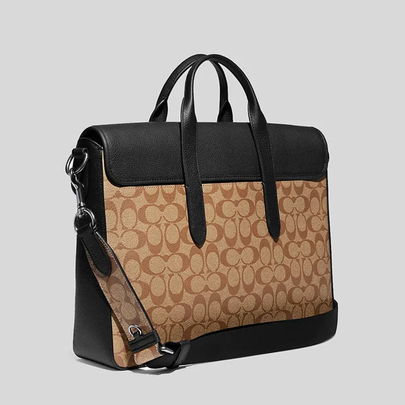 Sac Coach COACH Sullivan Portfolio Brief en Toile Signature Khaki/Noir C9873