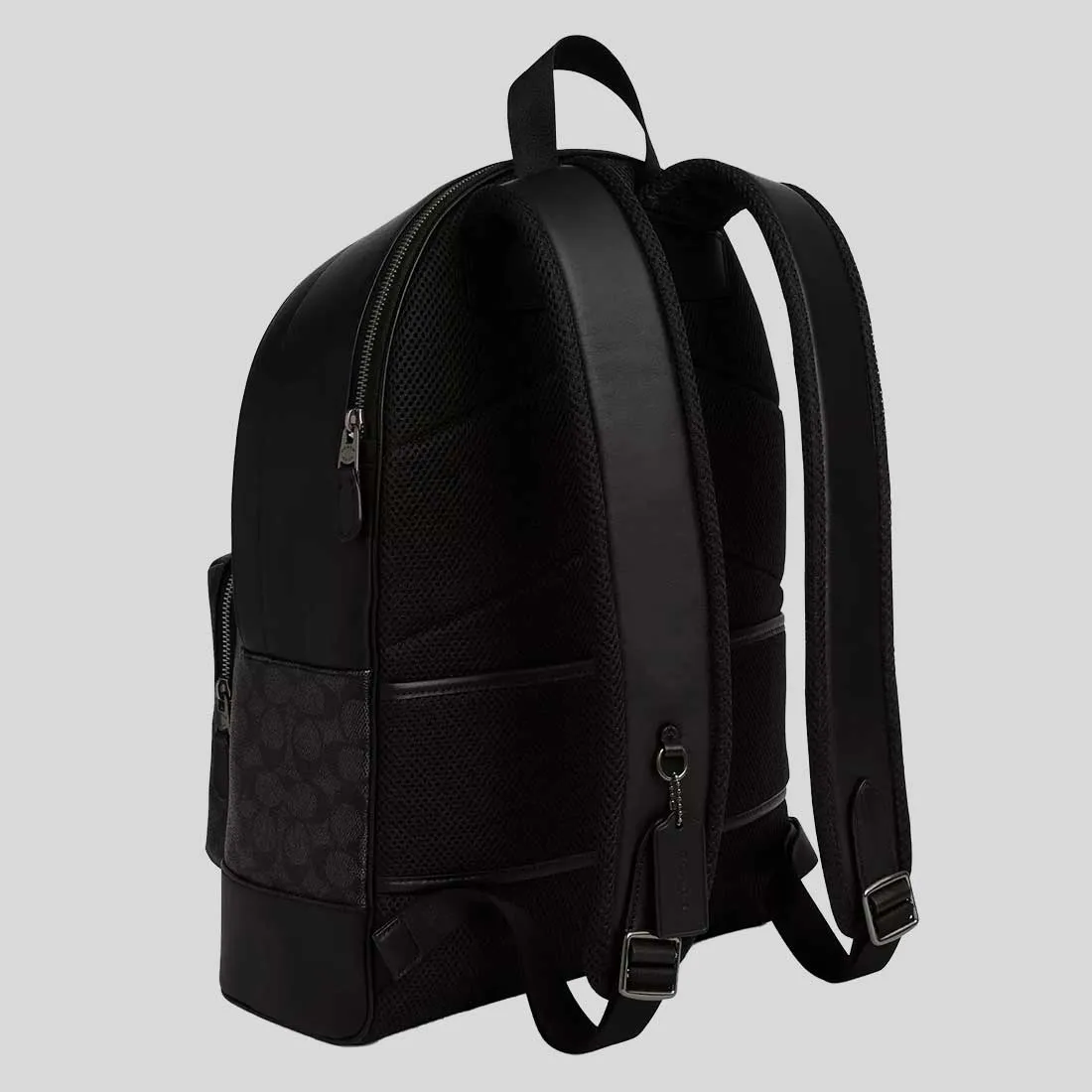 Sac à dos COACH West en toile Signature avec rayures varsity, couleur Charbon/Denim/Craie CV922