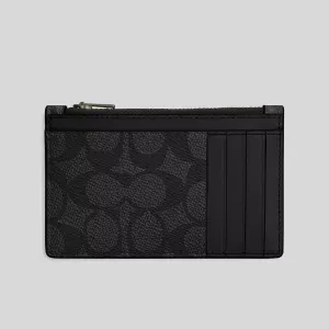 Porte-cartes à fermeture éclair COACH en toile Signature anthracite/noir CV764