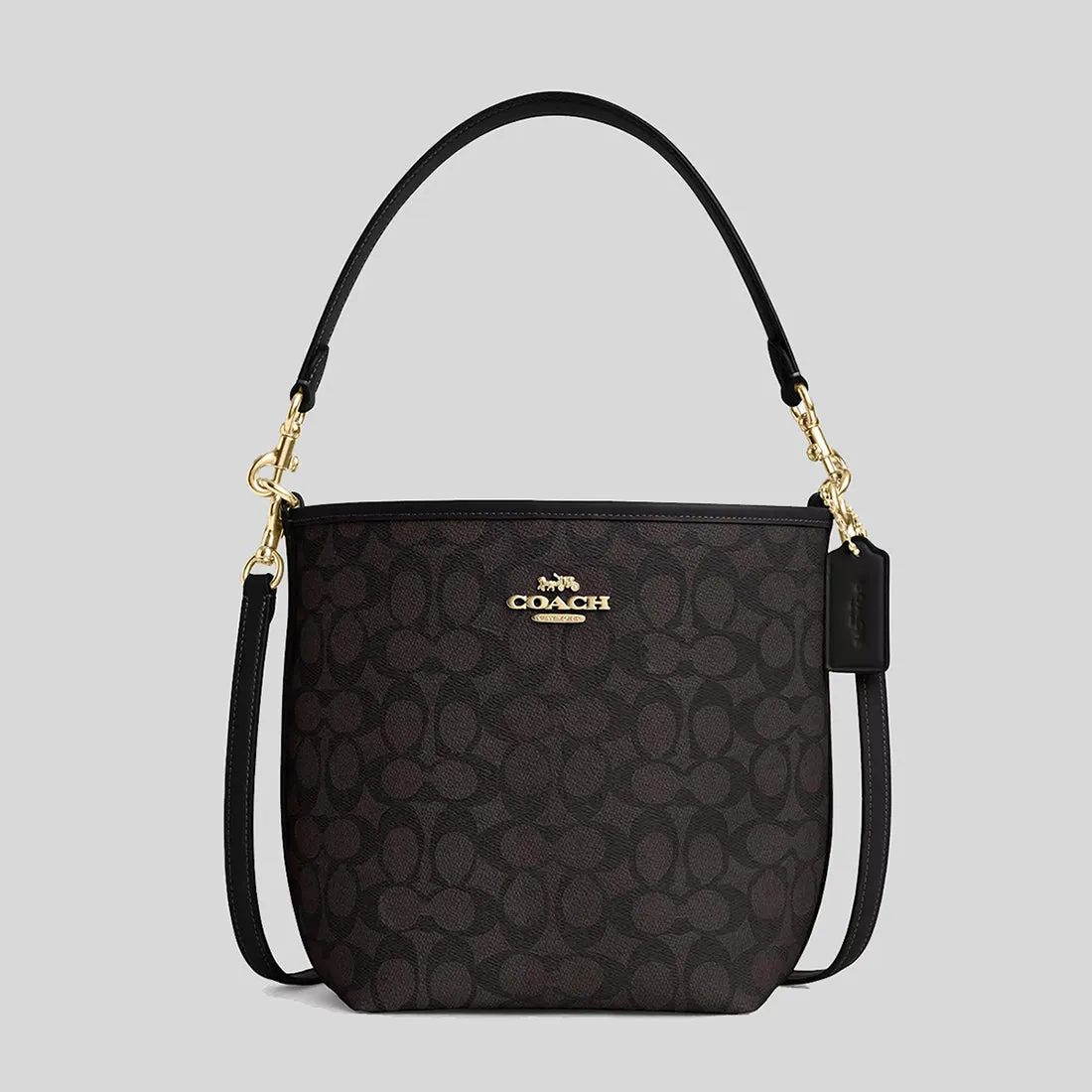 Sac bandoulière Coach COACH City Bucket Bag en toile signature noyer/noir CT800